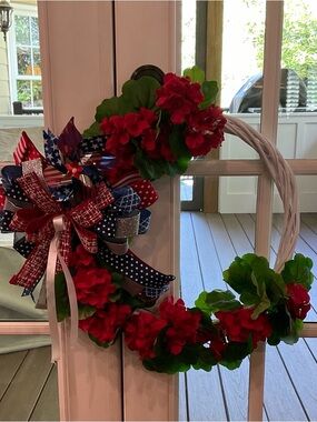 Patriotic Red Floral Holiday Wreath by